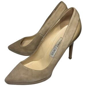 Jimmy Choo Women’s Size 37 7 Tan Nude Suede Patent Heel Pumps High Heels